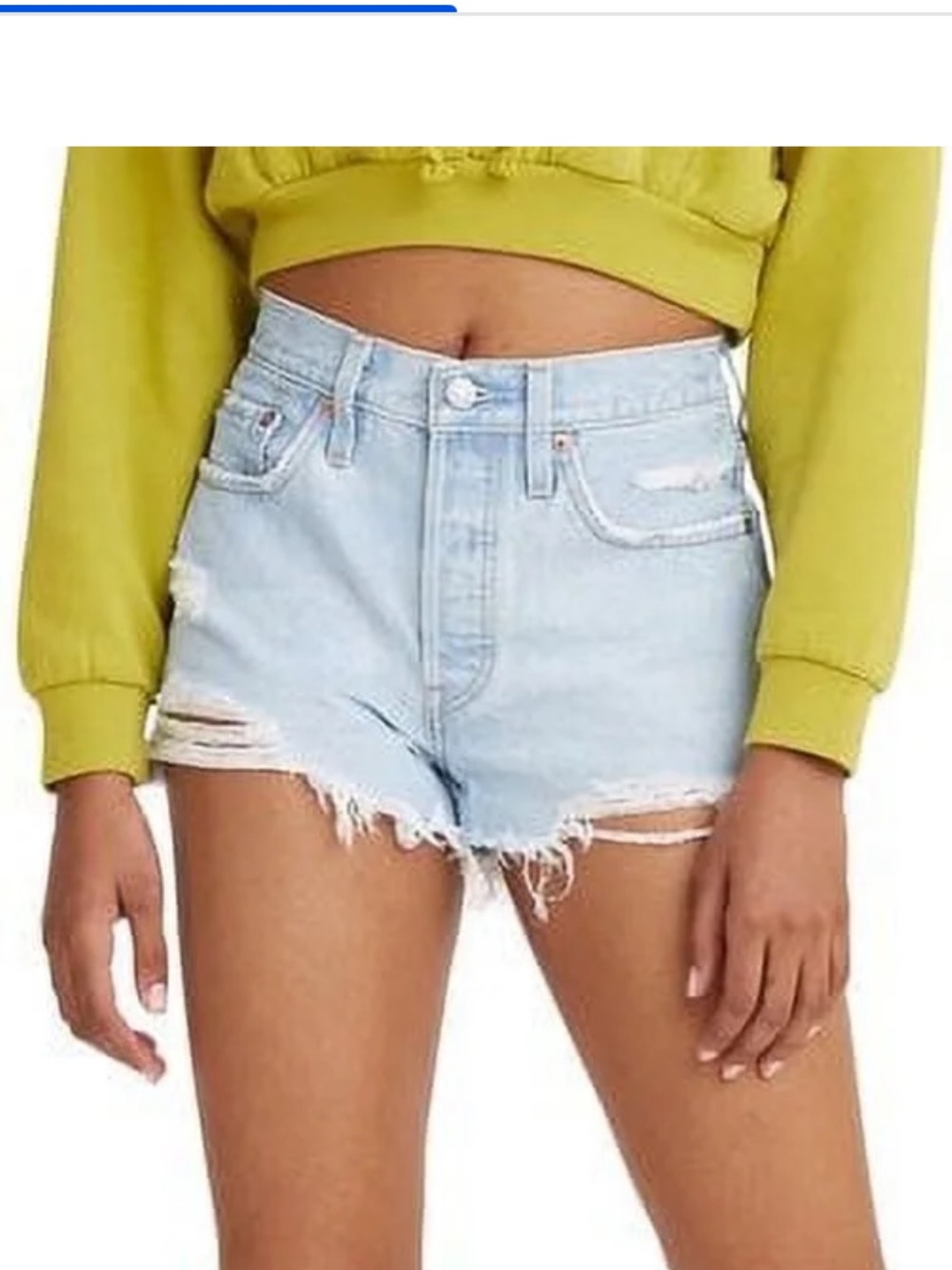 Levi's 501 original Light Blue Distressed High-Rise Denim Shorts - Picture 2 of 8
